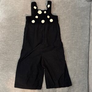 Zara Black girl’s Floral Crochet-Strap wide legged Jumpsuit